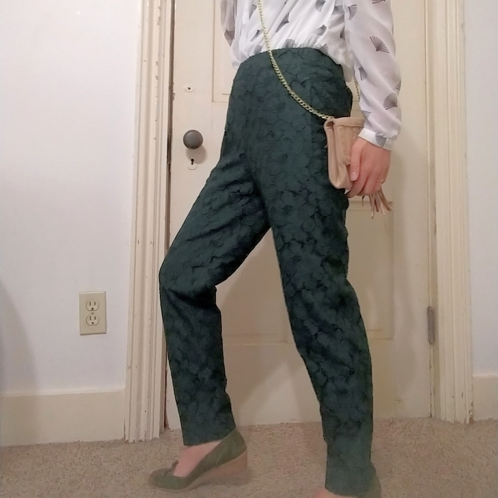 Dark green lace xs 0 J. Crew pull-on high-waisted work casual easy pull on pants - Picture 3 of 5